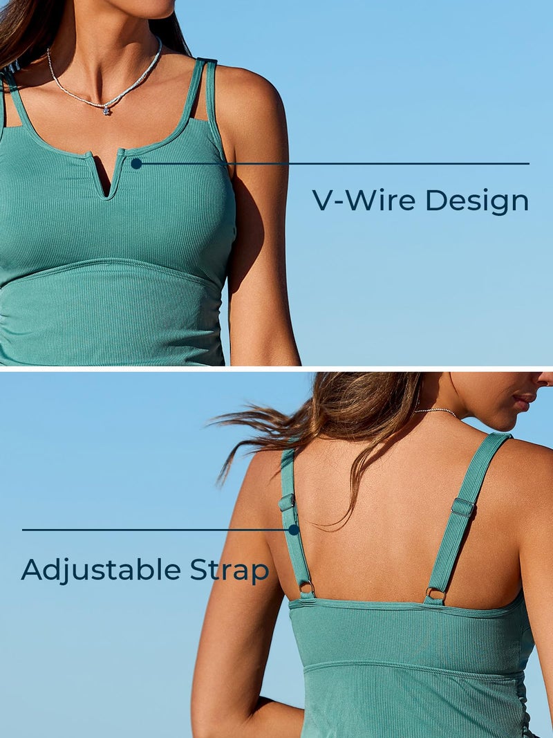 Summer Mae Tankini Swimsuits for Women Bathing Suits Top Ruched Two Piece Tummy Control Round Neck with V-Wire Swim Suits Solitary Silhouette Bloom L - Image 4