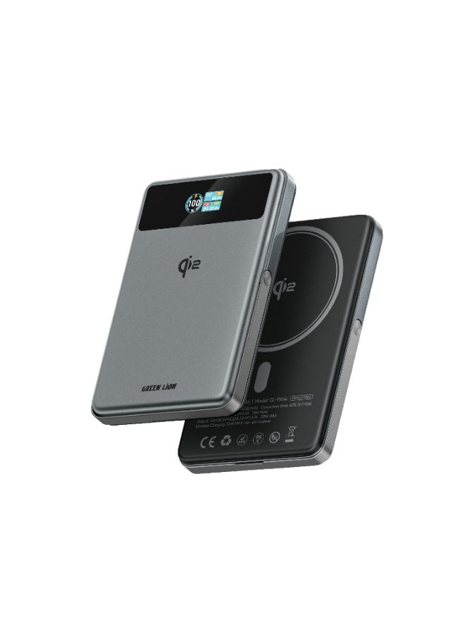 GREEN LION 10000mAh Compatible with MagSafe Power Bank, PD 20W, Up to 15W Wireless Charge with Foldable Stand / ABS Material - Black - Image 1