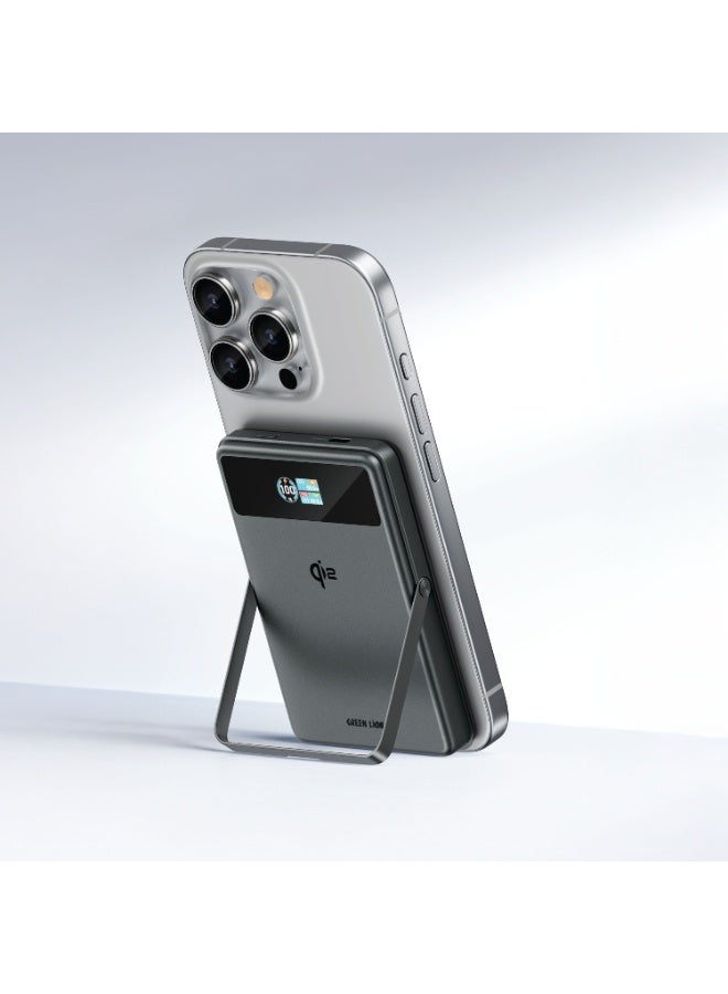 GREEN LION 10000mAh Compatible with MagSafe Power Bank, PD 20W, Up to 15W Wireless Charge with Foldable Stand / ABS Material - Black - Image 3