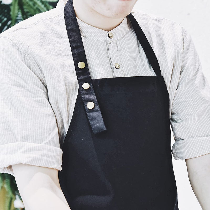 MORNITE Cotton Adjustable Bib Kitchen Mens Apron Cooking Chef Art Pottery Ceramic Waitresses Restaurant Gardening Black - Image 4