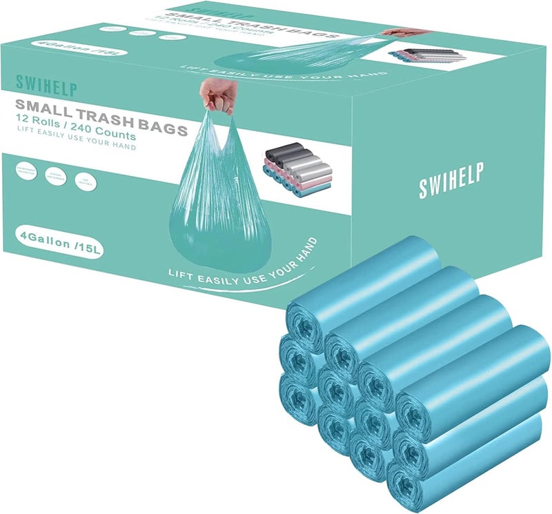 SWIHELP Small Trash Bags 240 Count Garbage Bags Waste Basket Liners for Bathroom, Kitchen,Bedroom, Office Pet Car 15 Liter Trash Can 4 Gallon… - Image 1