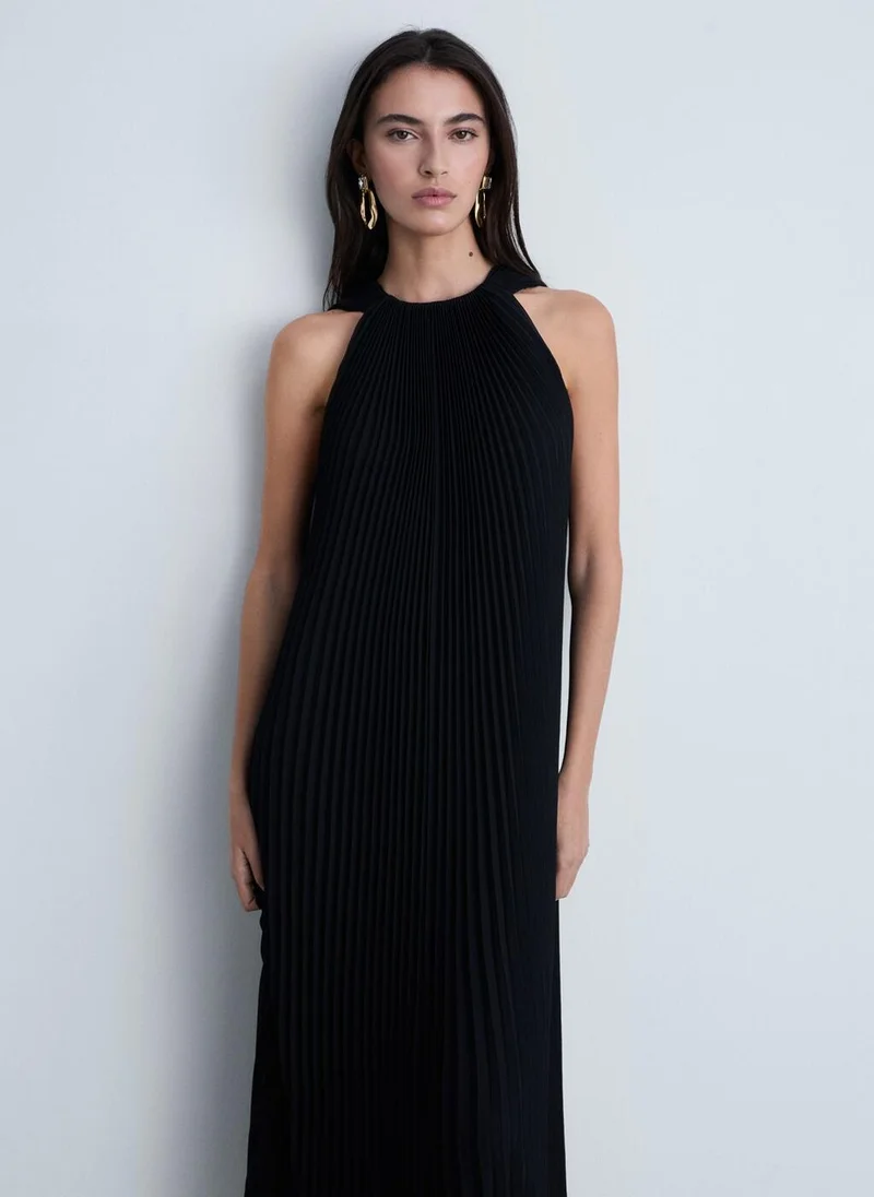 MANGO Pleated Halter Maxi Dress
