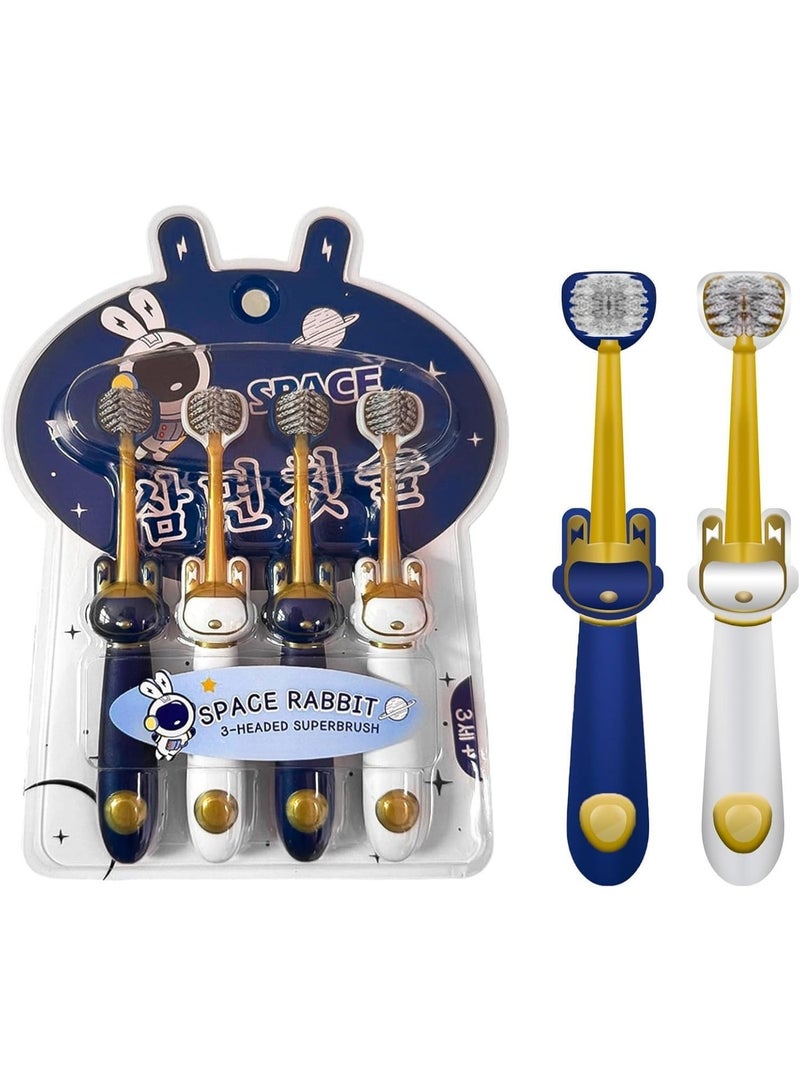 BIGTHREE 4 PCS Three-Sided Toothbrush with Soft Bristles, 360° Soft Bristles for Ages 3-12, BPA-Free, Fun Space Design for Home & Travel, for Camping, Hiking, School (4-Pack, Blue/White) - Image 1