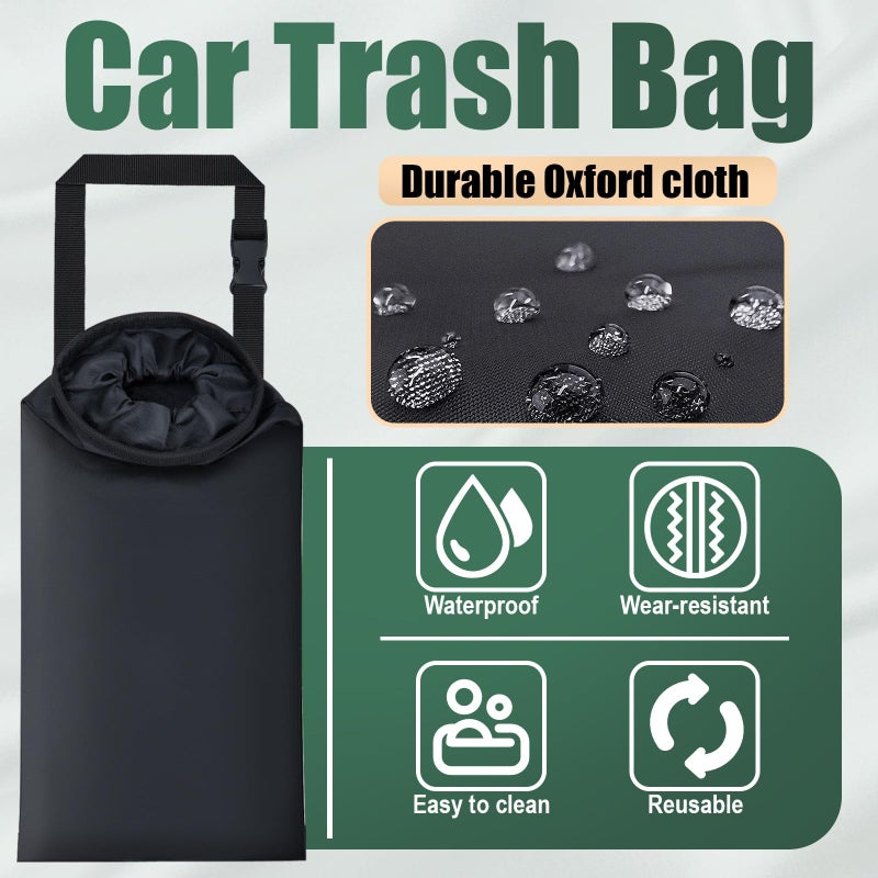 ecocstm 2 PCS Car Trash Bags, Car Accessories Washable Garbage Bag Hanging, Detachable Trash Can with Top Elastic Vent & Sticky Strap Bottom Opening, Seat Back Tash Bag for Cars,Travelling,Outdoor - Image 5