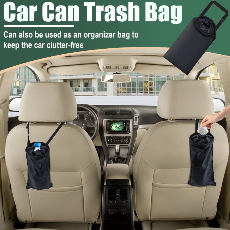 ecocstm 2 PCS Car Trash Bags, Car Accessories Washable Garbage Bag Hanging, Detachable Trash Can with Top Elastic Vent & Sticky Strap Bottom Opening, Seat Back Tash Bag for Cars,Travelling,Outdoor - Image 2