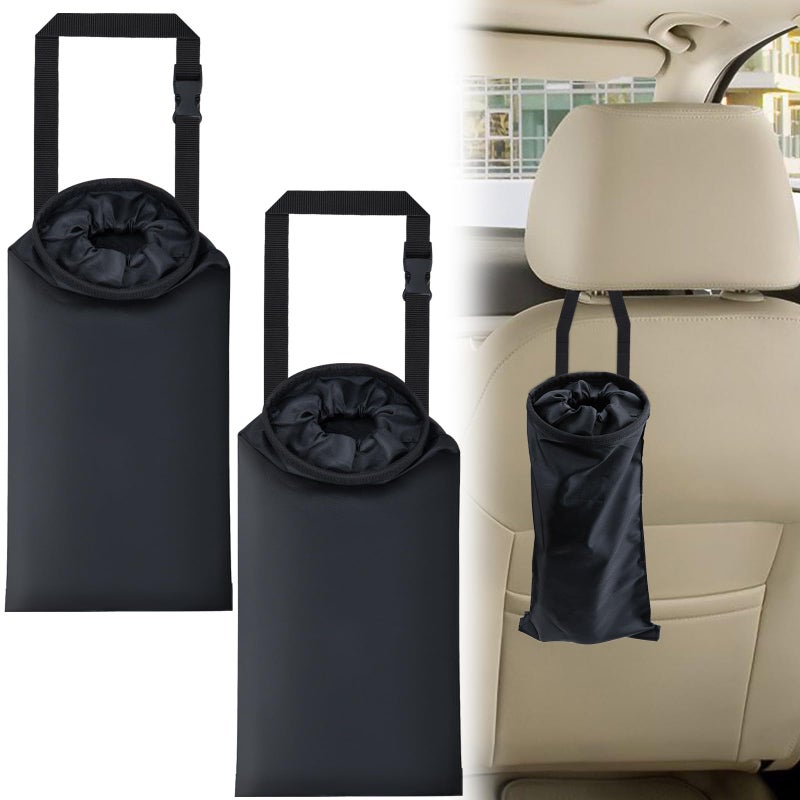 ecocstm 2 PCS Car Trash Bags, Car Accessories Washable Garbage Bag Hanging, Detachable Trash Can with Top Elastic Vent & Sticky Strap Bottom Opening, Seat Back Tash Bag for Cars,Travelling,Outdoor - Image 1