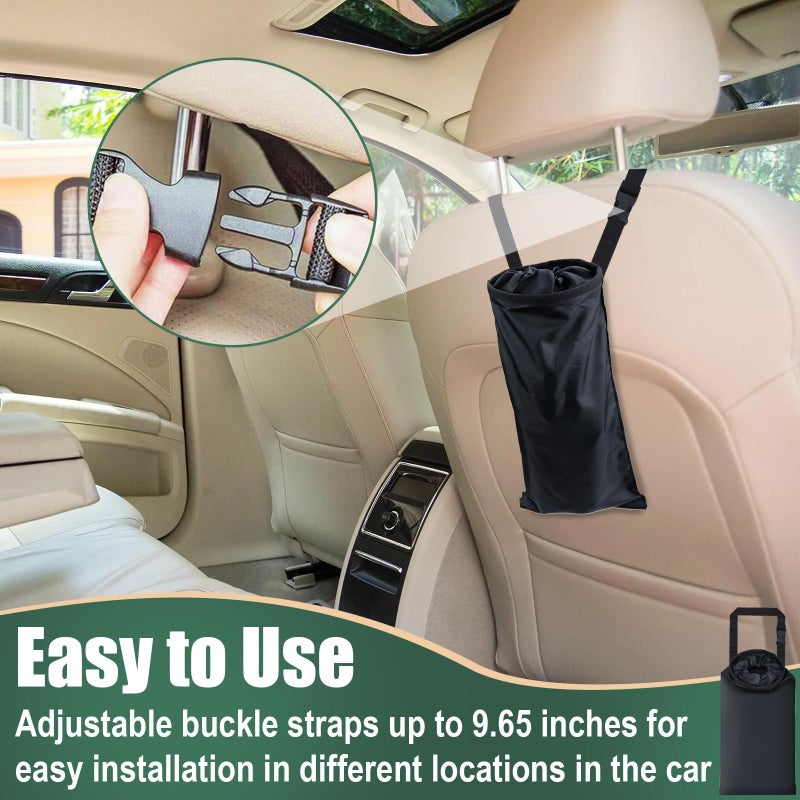 ecocstm 2 PCS Car Trash Bags, Car Accessories Washable Garbage Bag Hanging, Detachable Trash Can with Top Elastic Vent & Sticky Strap Bottom Opening, Seat Back Tash Bag for Cars,Travelling,Outdoor - Image 4