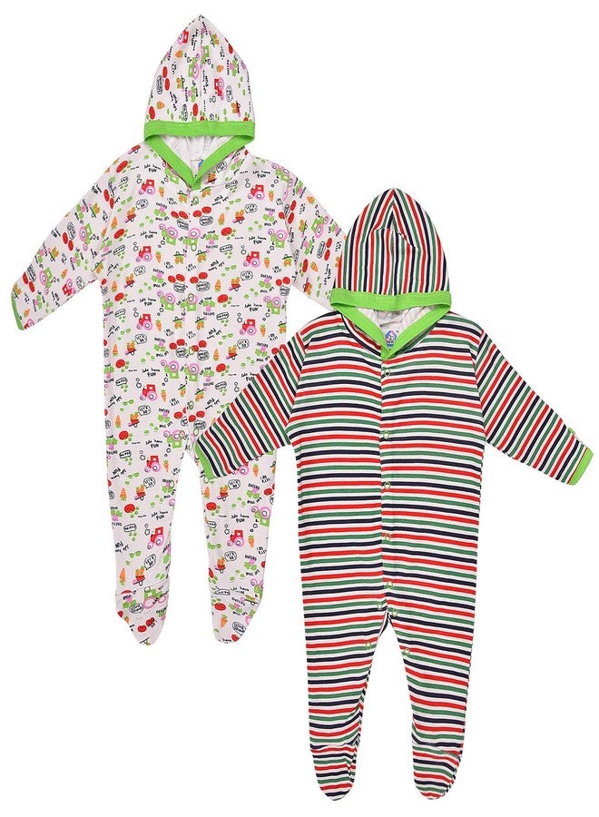 MAGIC TOWN Babyneeds New Born Baby Multi-Color Long Sleeve Cotton Sleep Suit Romper for Boys and Girls Set of 2 - Image 1