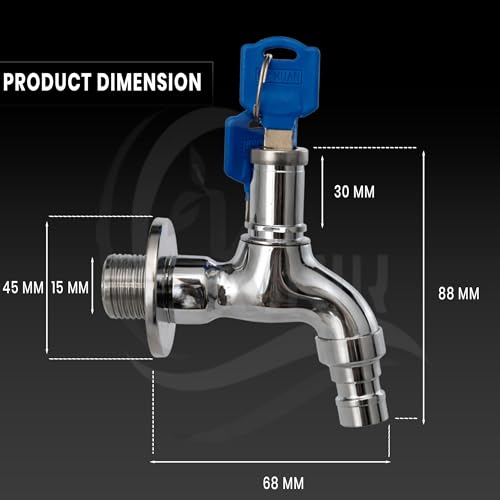 KINIK Lockable Water Tap with Key | Brass Pillar Cock with Hose Nozzle | Anti-Theft Garden & Outdoor Faucet for Washing Machine & Home Use - Image 3