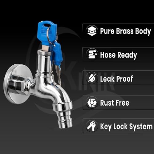 KINIK Lockable Water Tap with Key | Brass Pillar Cock with Hose Nozzle | Anti-Theft Garden & Outdoor Faucet for Washing Machine & Home Use - Image 4