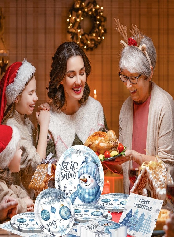 زينة عيد الميلاد باللونين الأزرق والأبيض من TEMYAXU - 60 قطعة من أطباق رجل الثلج ومناديل "دعها تثلج" لحفلات الشتاء وديكور عيد الميلاد الأزرق - Image 4