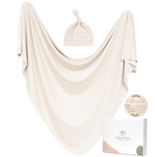 MairMore Baby Swaddle Receiving Blankets with Matching Beanie Set Newborn Nursery Swaddle Wrap for Baby Girls and Boys (Apricot) - Image 1
