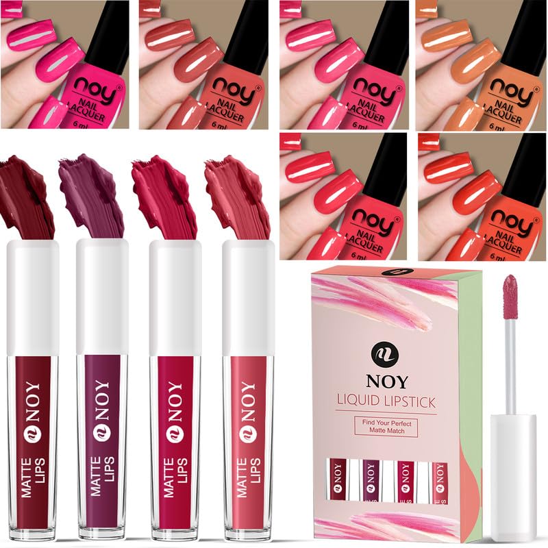 Noy CrueltyFree Nail Paint 122 AllInOne Glam Glossy Nail Paint Liquid Lipstick Combo For LongWearing Perfect Color - Image 1