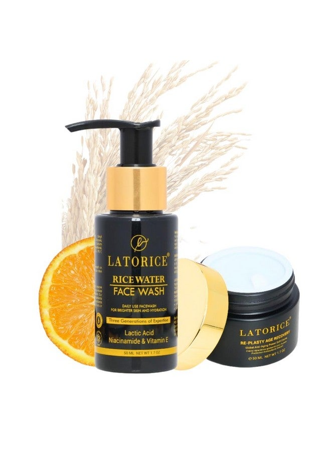 LATORICE Unisex Rice Water Face Wash and Niacinamide Face Cream with Collagen and Hyaluronic Acid | Helps to Reduce Sun Spot Melasma Freckles | Skincare Set for All Skin Types (Pack of 2) - Image 1