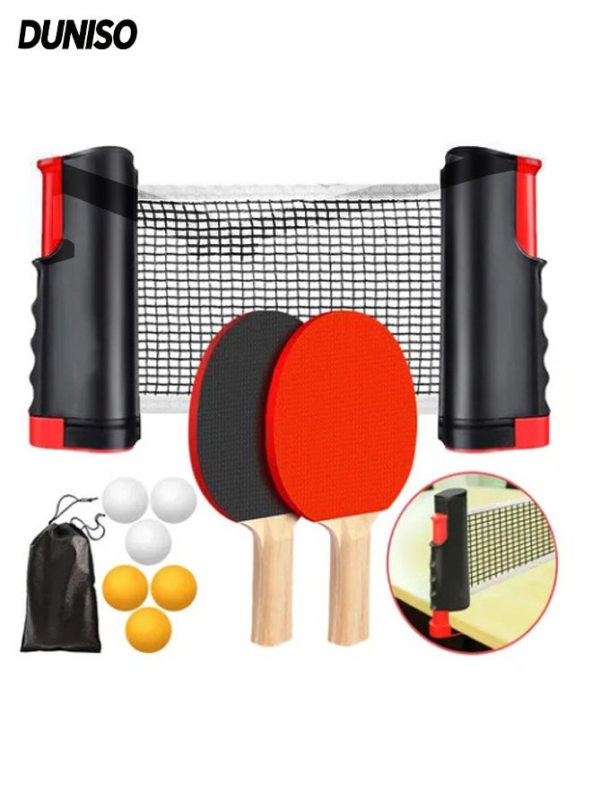 DUNISO Table Tennis Paddle Set,Portable Table Tennis Set with Retractable Ping Pong Net, 2 Professional Table Tennis Rackets, 6 Balls, Storage Bag, Ideal Indoor and Outdoor Table Tennis Rackets Set Family Fun, Gift - Image 1