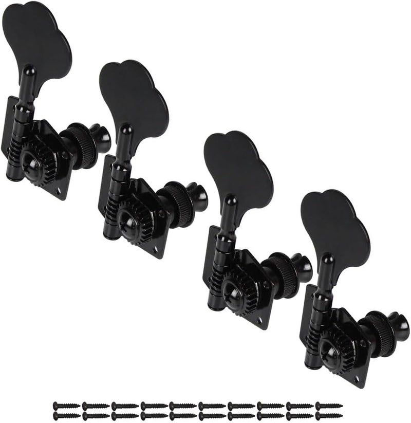 FLEOR 4Pcs Right Handed Vintage Open Gear Bass Guitar Tuning Keys PB JB Bass Guitar Tuning Machine Head 4R Black - Image 2