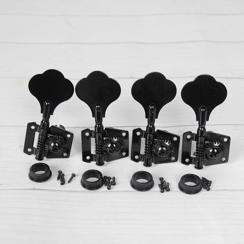 FLEOR 4Pcs Right Handed Vintage Open Gear Bass Guitar Tuning Keys PB JB Bass Guitar Tuning Machine Head 4R Black - Image 1