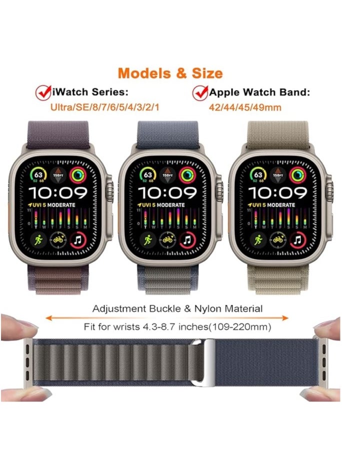 Generic - (Pack of 3) Apple Watch Alpine Loop Band for Apple Watch Ultra 1/2 49mm 46mm 45mm 44mm 42mm Nylon Woven Sport Strap Compatible with iWatch Series 10 9 8 7 6 5 4 3 2 1 SE - Image 1