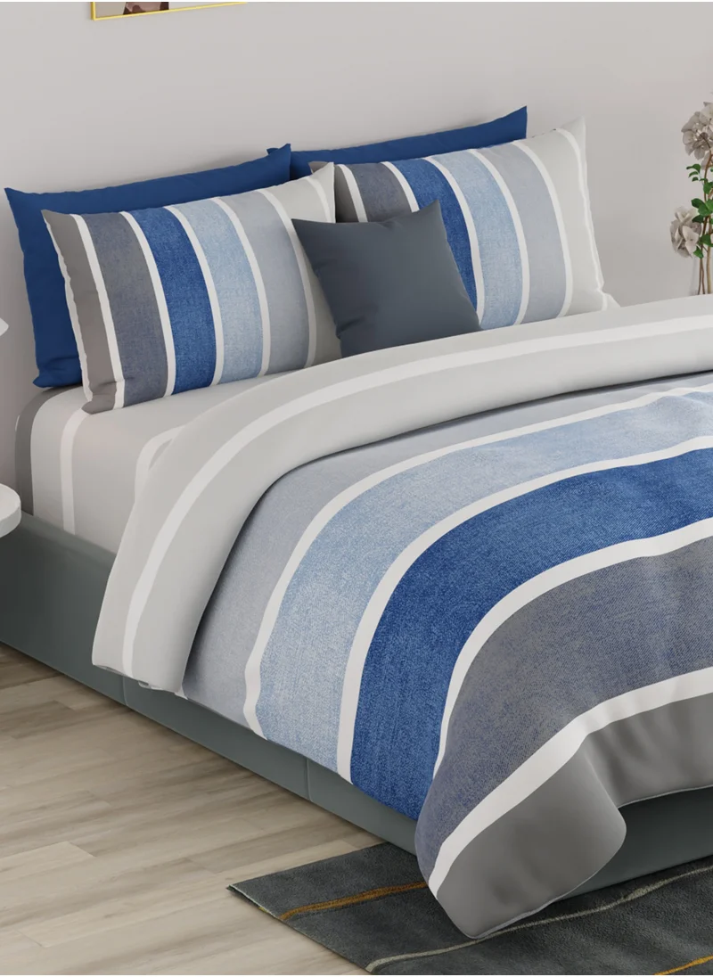 يونايتد كولورز أوف بينتيون United Colors of Benetton Rainbow 210 TC Super King Bedsheet with 2 Pillow covers Navy