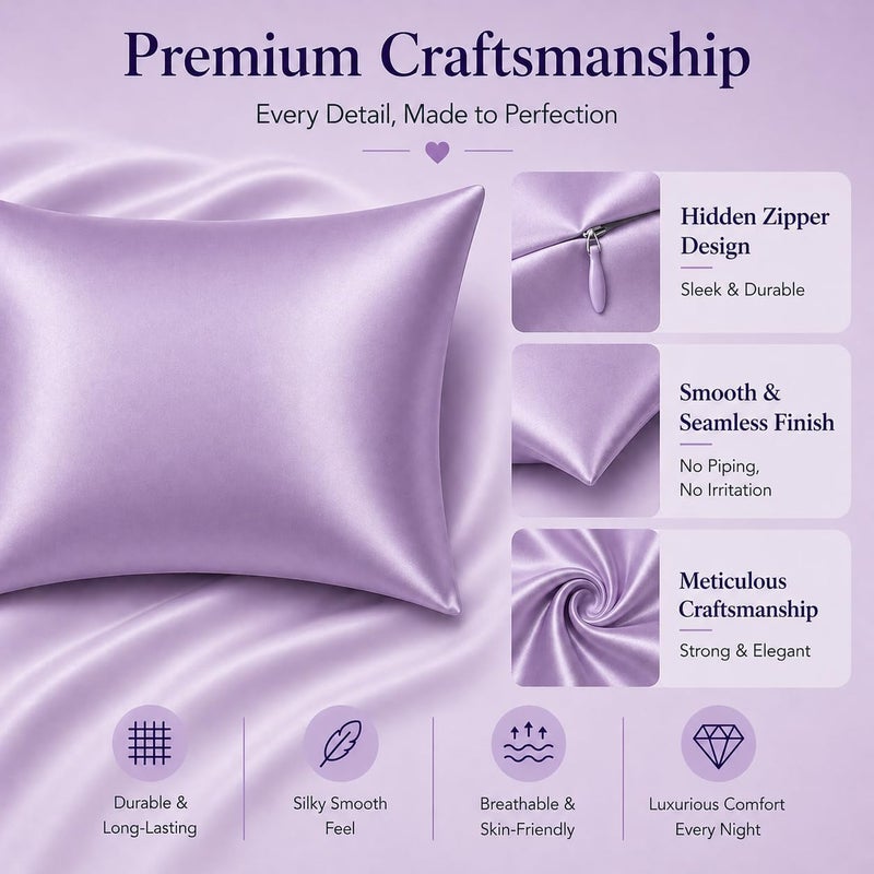 ROSEWARD Purple Silk Pillowcase for Hair and Skin, Pure 22 Momme Silk Pillow Cases Queen with Zipper, 6A Grade, Anti Aging, Anti Acne, Hypoallergenic, 1 Pc 20"x30" (Queen, Purple) - Image 4
