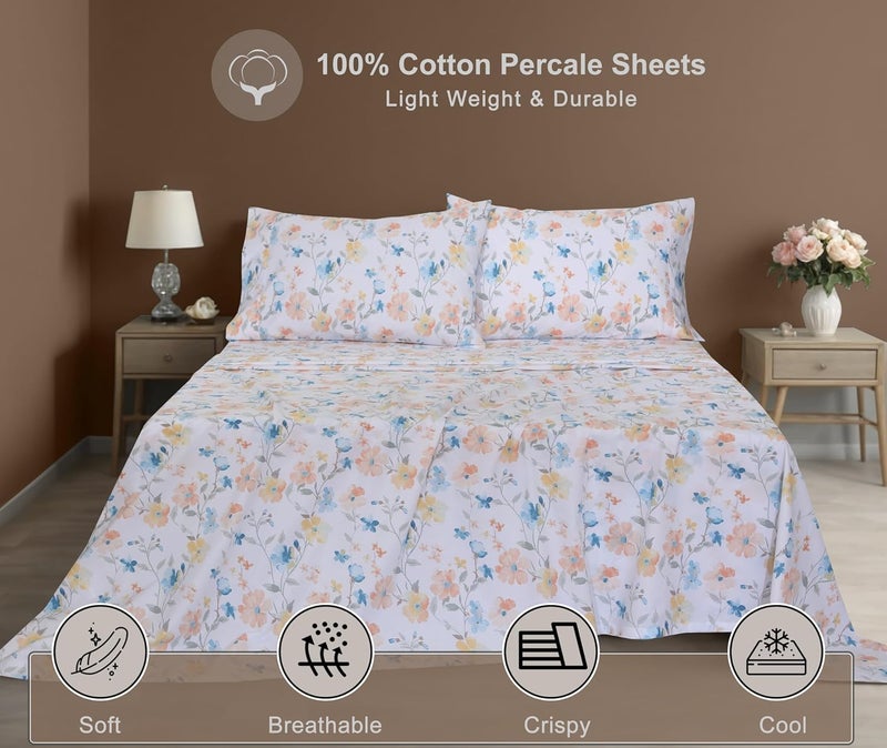 ZOYER 100% Cotton Sheets - Cooling & Crisp Full Size Percale Bed Sheets, 16" Deep Pockets Full Bedding Set, Lightweight & Breathable, Durable, 4 Pieces, Summer Spring - Image 3
