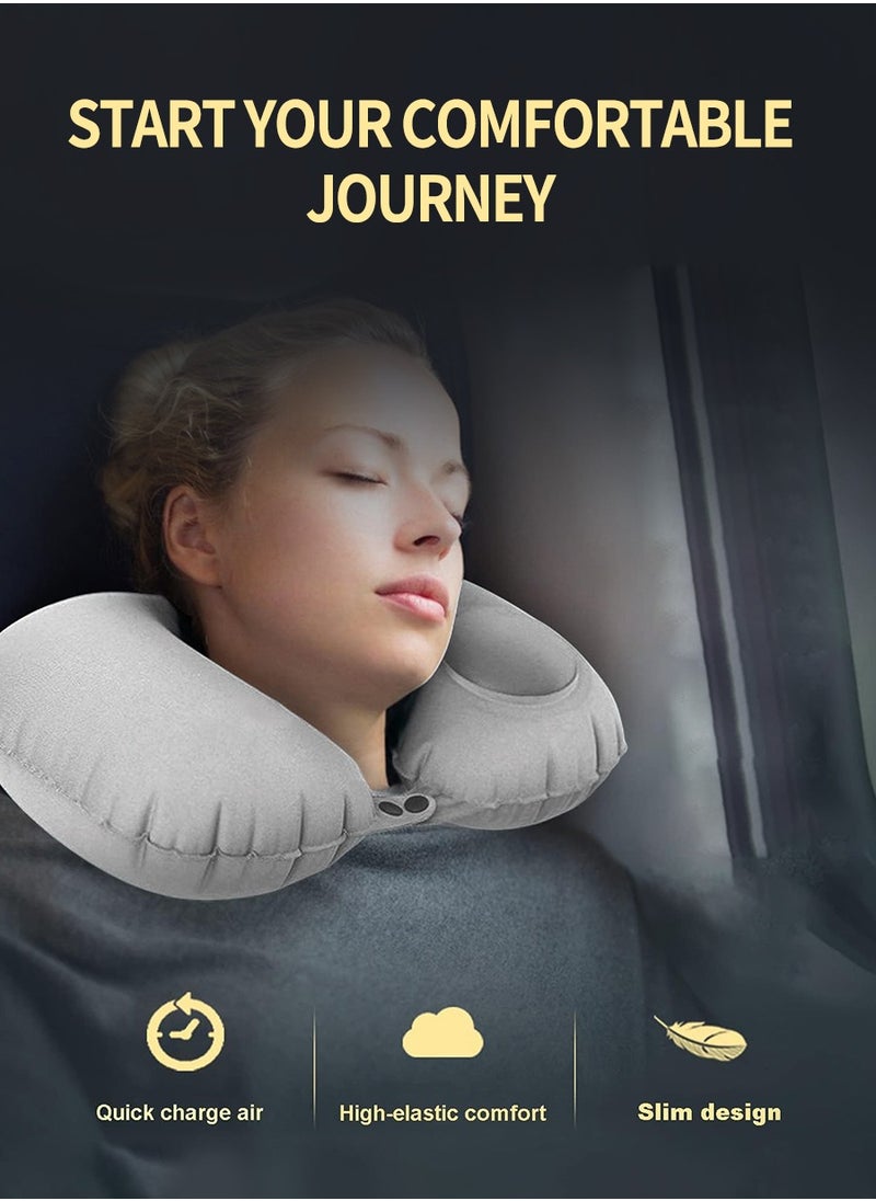 Inflatable U-Shape Pillow, Soft Foldable Cervical Pillow, Inflatable Travel Pillow with Built-in Pump, Neck Support Pillow for Sleeping and Resting on Planes, Trains, Offices, Camping, Traveling