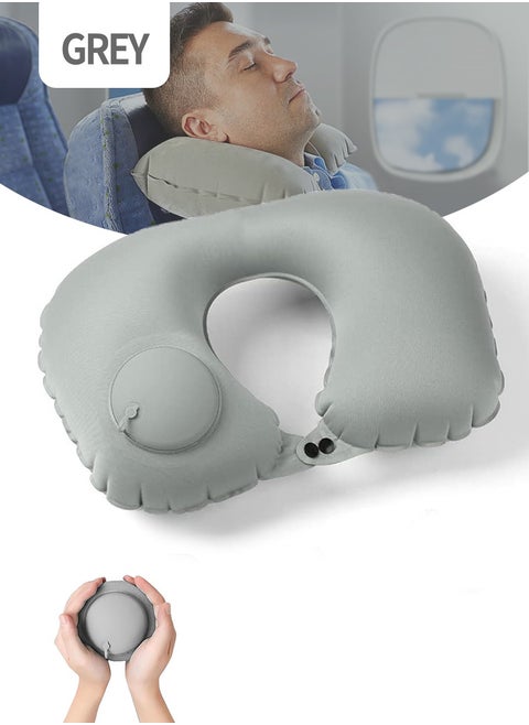 Inflatable U-Shape Pillow, Soft Foldable Cervical Pillow, Inflatable Travel Pillow with Built-in Pump, Neck Support Pillow for Sleeping and Resting on Planes, Trains, Offices, Camping, Traveling
