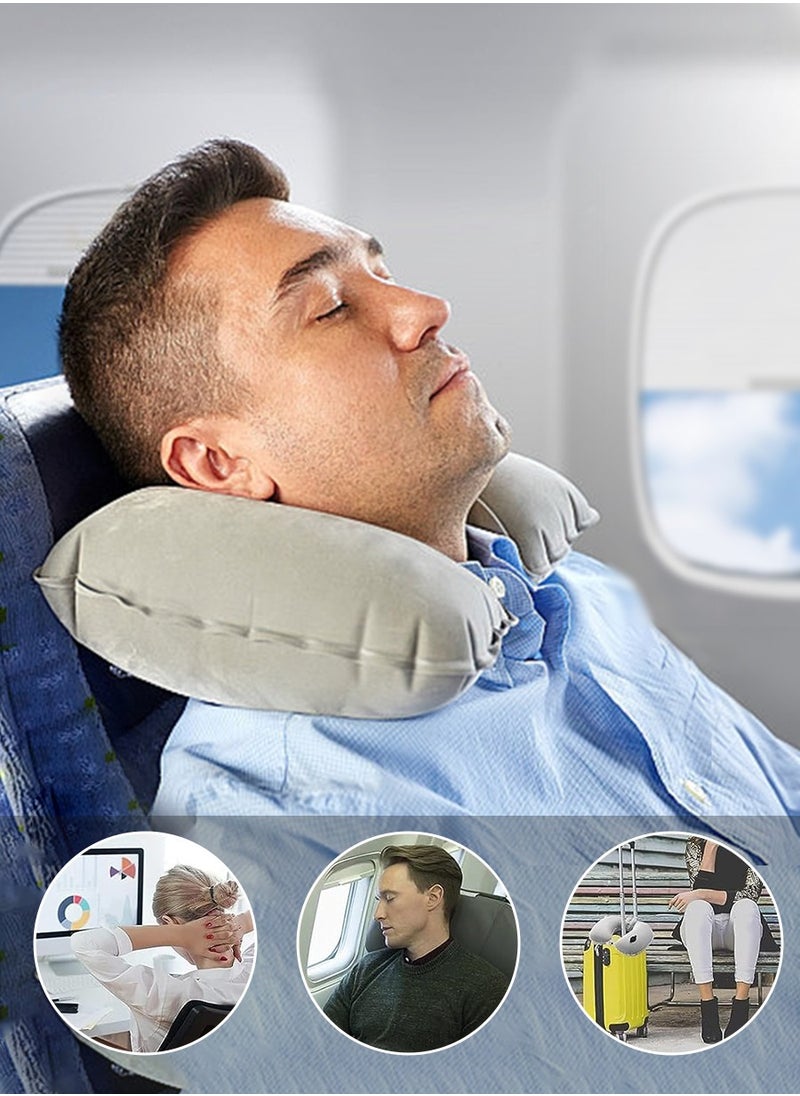 Inflatable U-Shape Pillow, Soft Foldable Cervical Pillow, Inflatable Travel Pillow with Built-in Pump, Neck Support Pillow for Sleeping and Resting on Planes, Trains, Offices, Camping, Traveling