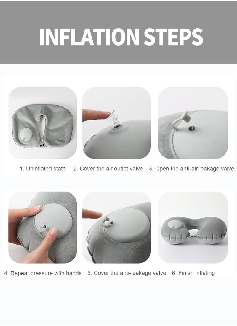Inflatable U-Shape Pillow, Soft Foldable Cervical Pillow, Inflatable Travel Pillow with Built-in Pump, Neck Support Pillow for Sleeping and Resting on Planes, Trains, Offices, Camping, Traveling