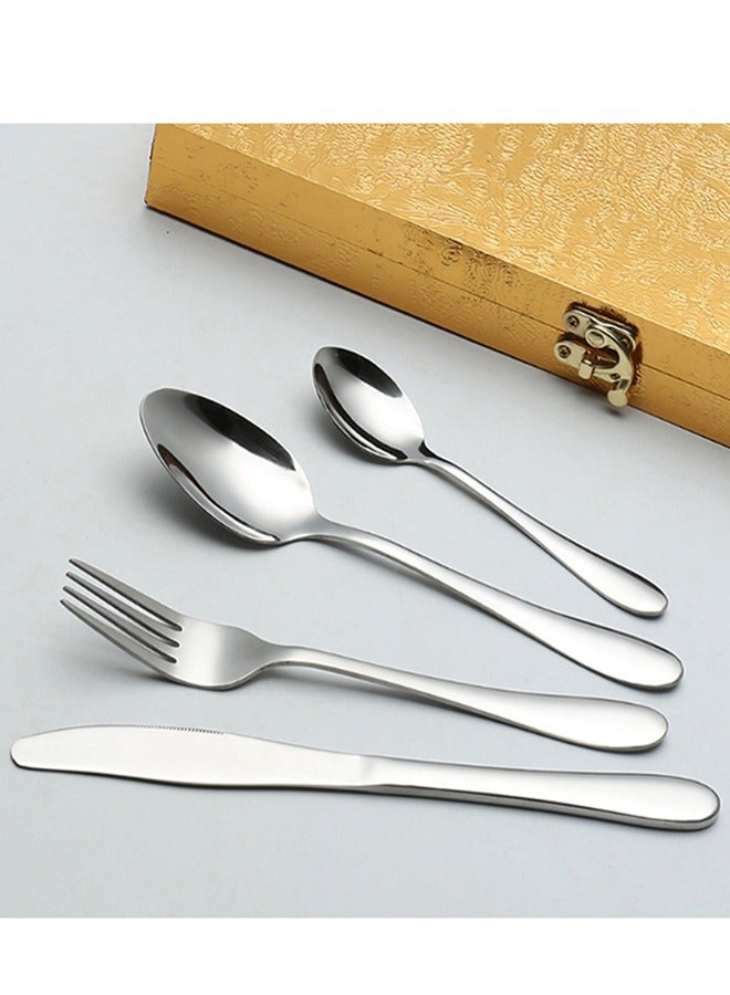 24 Piece Stainless Steel Silver Cutlery Set Including Dinner Knife Fork Spoon and Teaspoon with Fine Mirror Finish and Dishwasher Safe Silver Utensil Set with High-End Gift Box Including Knife Fork Spoon for 6 People  - Image 3
