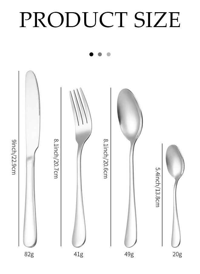 24 Piece Stainless Steel Silver Cutlery Set Including Dinner Knife Fork Spoon and Teaspoon with Fine Mirror Finish and Dishwasher Safe Silver Utensil Set with High-End Gift Box Including Knife Fork Spoon for 6 People  - Image 4