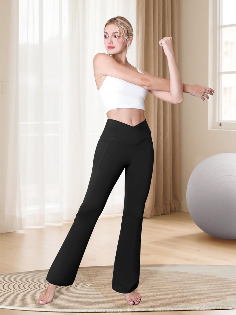 COPYLEAF Flare Leggings with Pockets for Women Seamless Crossover Yoga Pants with Tummy Control Bootcut Work Pants Trendy Black - Image 5