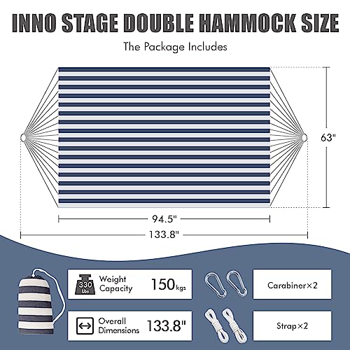 INNO STAGE Double Hammock - 2 Persons Portable Hanging Camping Bed, Blue, 118.3"L x 63"W, 350Lbs Capacity, Polyester, Supports Up to 350 lbs - Image 2
