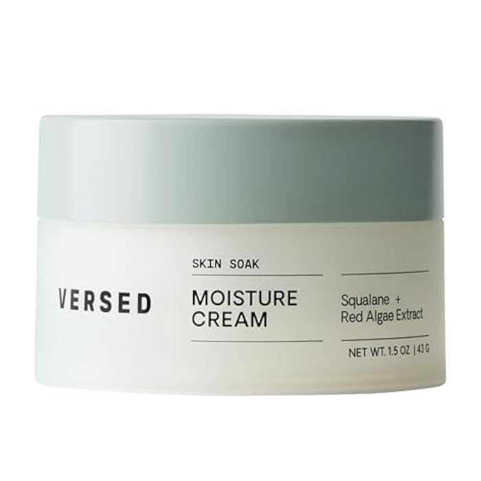 Versed كريم الوجه المرطب الغني من فيرسيد - مرطب يومي للوجه مع زيت السكوالان، حمض الهيالورونيك، فيتامين E + الطحالب الحمراء - كريم ليلي ناعم وغير دهني للبشرة الجافة والعجوزة - نباتي (1.5 أونصة)  - Image 1