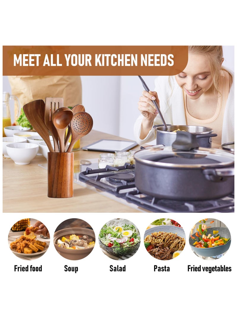 Anmi 6 PCS Wooden Spoons for Cooking, Wooden Cooking Utensils for Nonstick Cookware  - Image 4