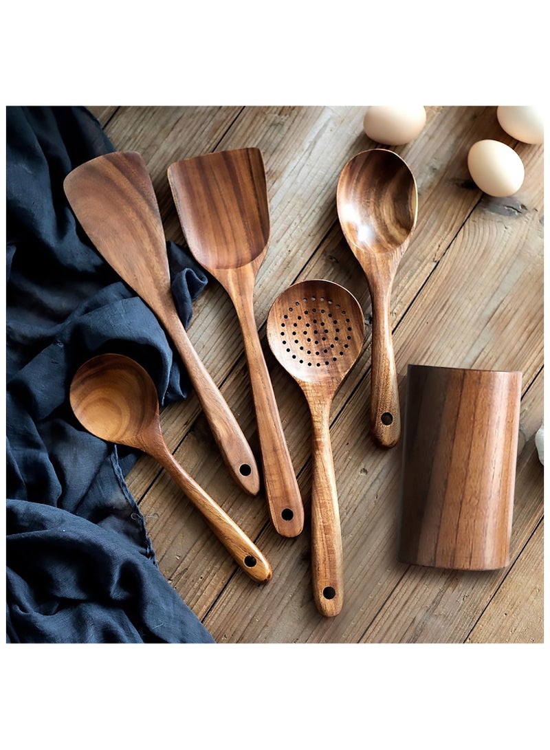 Anmi 6 PCS Wooden Spoons for Cooking, Wooden Cooking Utensils for Nonstick Cookware  - Image 3