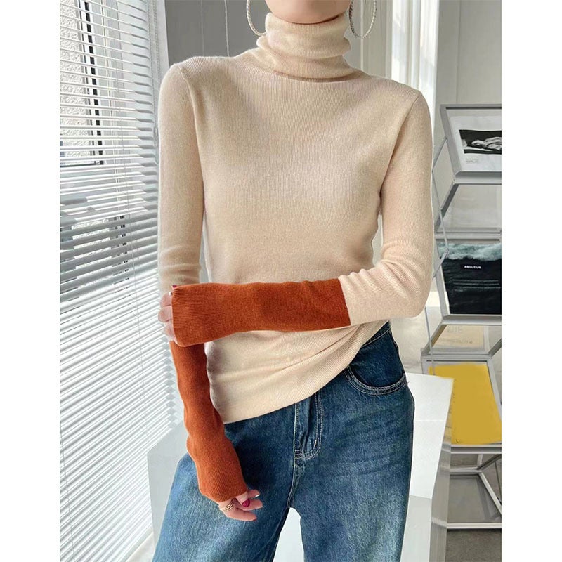 European womens clothing Station 23 new European fashionable contrast color wool candy color turtleneck knitted top sweater bottoming shirt for women Yellow K589
