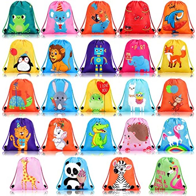 Shappy 24 Pack Drawstring Party Favors Bags Cartoon Animal Candy Goodie for Boys Birthday Kids Gift Return Girls Supplies - Image 1