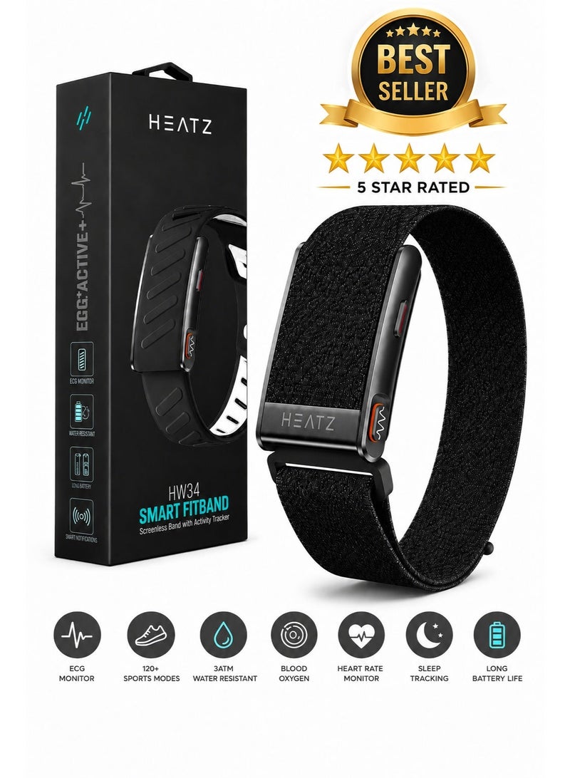HEATZ HW34 Smart FitBand with ECG Health Monitoring, 120+ Sports Modes, 3ATM Water Resistant, Dual Straps (Silicone + Nylon), Blood Oxygen, Heart Rate & Sleep Tracking, Long Battery Life - Image 1