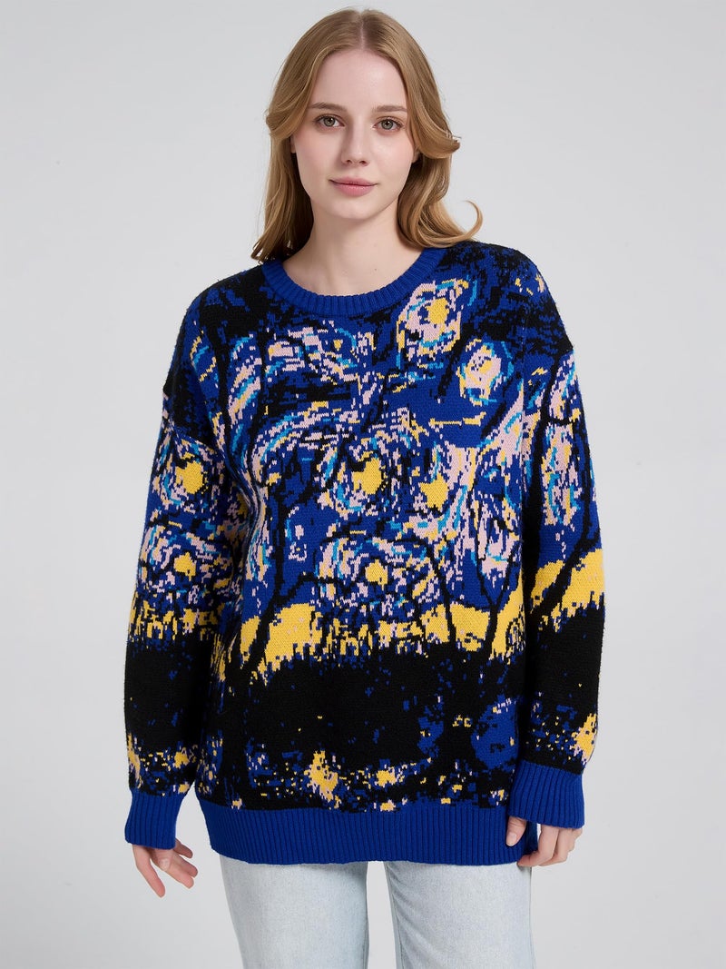 LILILEIDY Mens Crewneck Sweaters Graphic Comfortable Casual Knit Fall Winter Sweater Oversized Pullovers Blue,A2,XL - Image 2