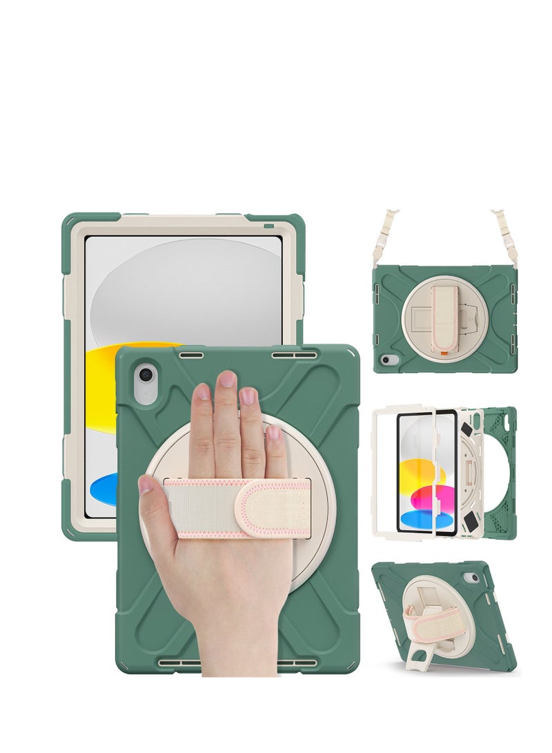GULFLINK Full Body Cover with 360 Rotating Hand Strap &Shoulder Strap, Heavy Duty Shockproof Case for  ipad 10th 10.9 inch 2022（A2757/A2777）Emerald green - Image 1