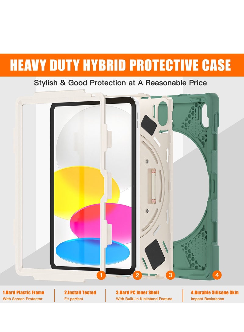 GULFLINK Full Body Cover with 360 Rotating Hand Strap &Shoulder Strap, Heavy Duty Shockproof Case for  ipad 10th 10.9 inch 2022（A2757/A2777）Emerald green - Image 2