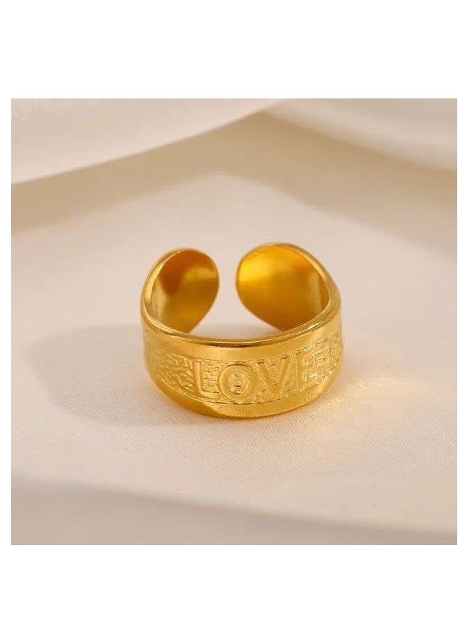 Rwnq Elegant gold-tone stainless steel ring featuring an engraved "LOVE" design. Rust-resistant and perfect as a unique gift for women. A stylish accessory that enhances your everyday look with a touch of luxury and sophistication. Women’s Accessories – Stainless Steel Accessories – Jewelry – Accessories  - Image 3