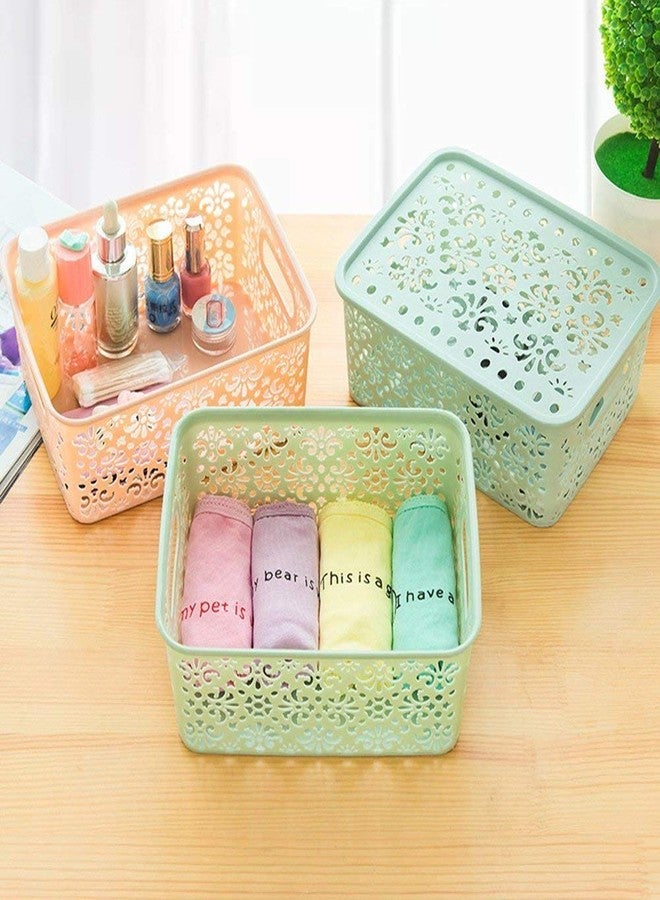 BSBDA Plastic Tapered Hollow Storage Box Cloths Organizer Bin Basket with Lid and Holding Space (Pack Of 1) - Image 3