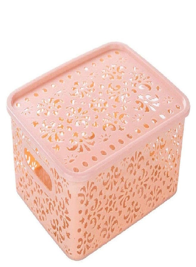 BSBDA Plastic Tapered Hollow Storage Box Cloths Organizer Bin Basket with Lid and Holding Space (Pack Of 1) - Image 1