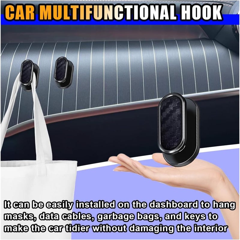 KITUREK 4 PCS Car Mini Hooks - Strong Self-Adhesive Backseat Hangers for Car Interior Accessories (Carbon Fiber) - Image 4