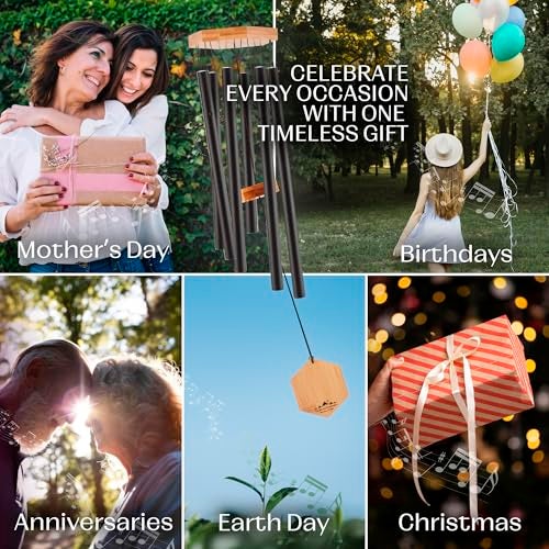 UpBlend Outdoors أجراس الرياح الخارجية UpBlend، هدية للأم، نغمة عميقة، هدايا تعزية لفقدان الأحباء، ديكور فناء، أجراس تذكارية، 29" أسود - Image 2