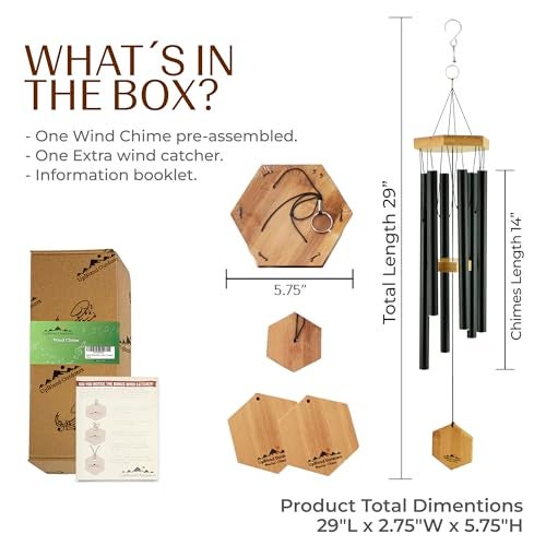 UpBlend Outdoors أجراس الرياح الخارجية UpBlend، هدية للأم، نغمة عميقة، هدايا تعزية لفقدان الأحباء، ديكور فناء، أجراس تذكارية، 29" أسود - Image 5