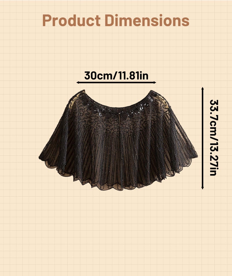 FFZDENA 1 Piece Stylish Capes for Women, Lace Cape with Sequin Details, Elegant Shrug for Weddings, Parties, and Evening Events, Perfect for Off Shoulder Dresses (Black) - Image 2