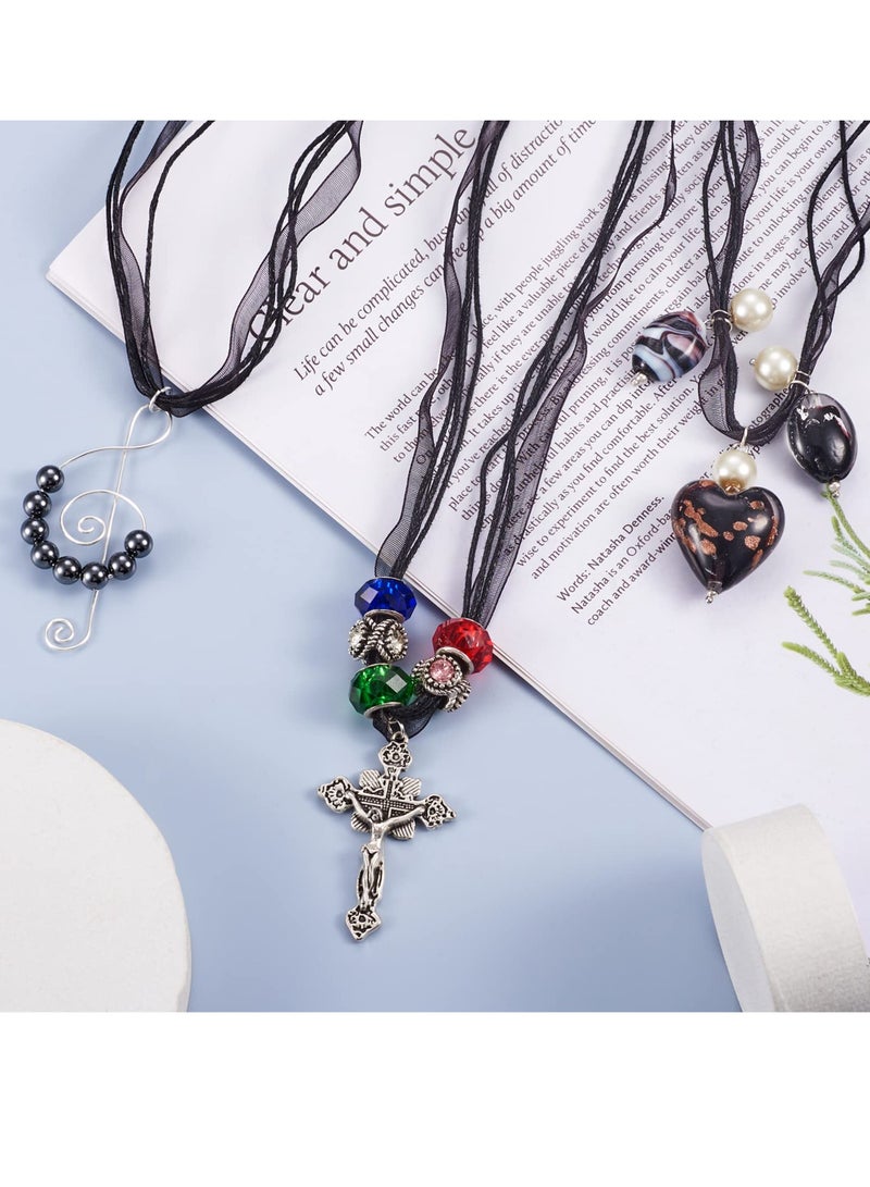 KASTWAVE Necklace Cord, 10 Pcs 17" Black Organza Ribbon Waxed Cotton Cord Pendants Jewelry Making Necklace Bracelet Voile String with Silver Lobster Clasp Extender Chain - Image 3